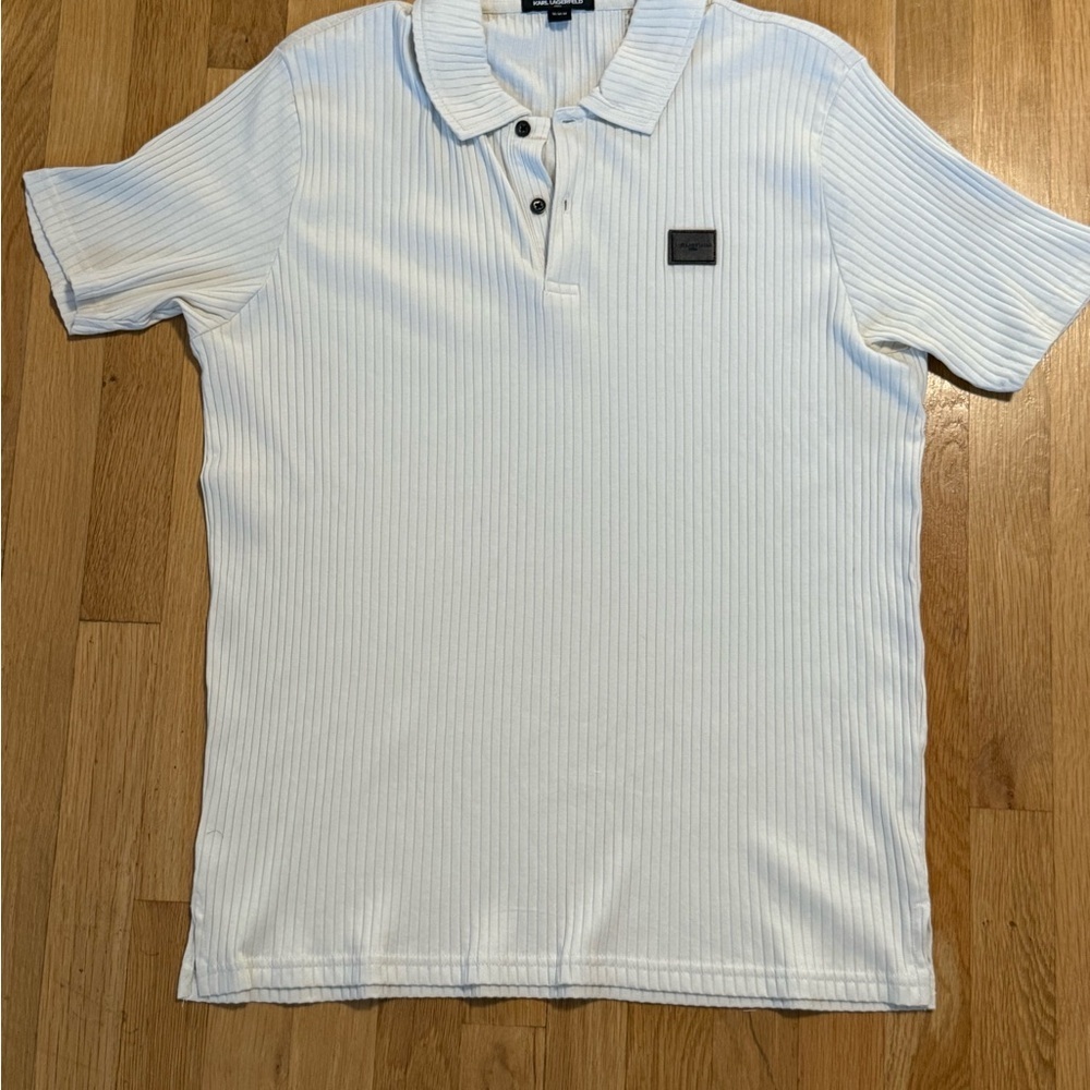 Karl Lagerfeld Paris off white ribbed polo shirt size medium men's classic shirt